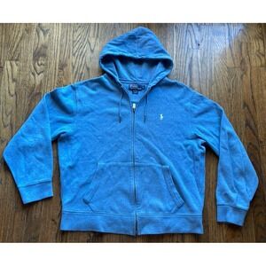 Vintage Polo Ralph Lauren Sweater Mens Large Full Zip Hooded Light Blue Knit